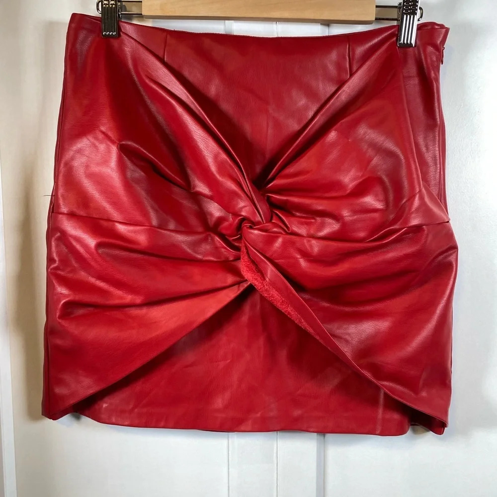 Zara | Red Pleather Front Knot Mini Skirt - Large NWTs